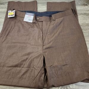 Roundtree & Yorke Dress Pants Men's 38x32 Brown Non-Iron Flat Front Stretch NEW